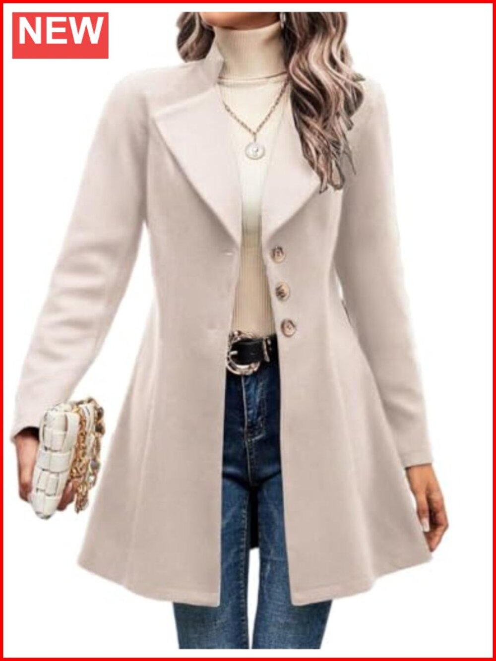 Wool Blend Notch Collar Pea Coat Long Sleeve Button Front Overcoat